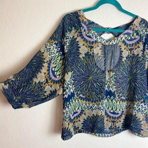 Multicolor Sheer Cropped Blouse with Open Back